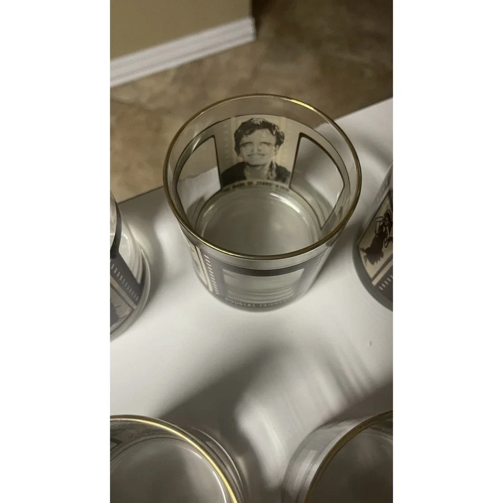 Set of 6 Vintage Roaring Twenties Hollywood 10 Oz Whiskey Rocks Glasses Gold Rim